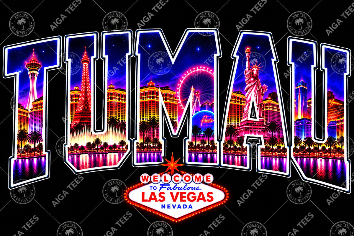 TUMAU VEGAS COLLAGE GILDANS G500 BLACK SHIRT